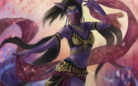 Mohaani - wow, dancer, dress, girl, pink, fantasy, oriental, mohani, scarf, purple, woman, world of warcraft