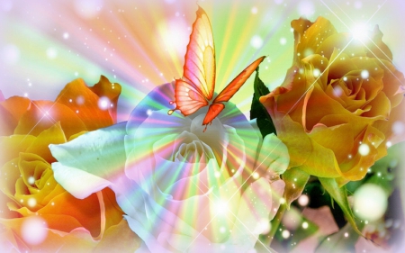 â™¥Rainbow Valentine's Dayâ™¥ - rayslight, roses, wings, colorful, creative pre-made, digital art, sparkles, love, attractions in dreams, rainbow, vector arts, lovely, love four seasons, butterfly, colors, butterfly designs, beloved valentines