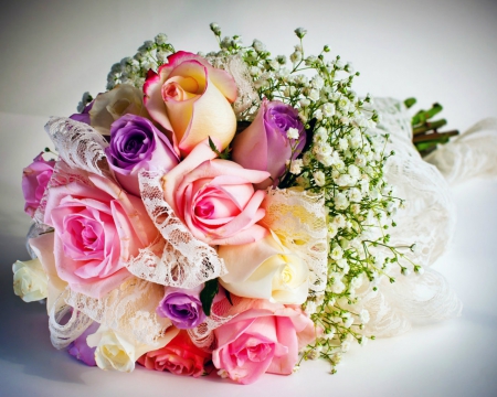 Bouquet - flowers, bouquet, roses, petals