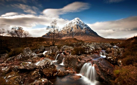 Buachaille Etive Mor, Scotland - mountain, scotland, waterfall, rocks