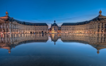 Place de la Bourse - sky, building, modern, france, reflection, blue, beautiful, clouds, bordeaux, architecture, bourse