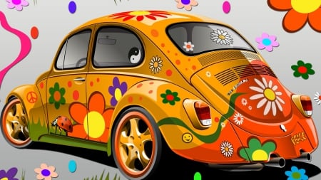 FLOWER POWER VW - old, flower, power, car, bug, vw