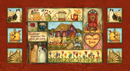 Gather Together the Ones You Love - birds, butterflies, dog, flowers, bees, door, Valentine, cats, Valentines, cottage, trees, snails, fences, watering cans, bird houses, tulips, Valentines Day, hearts