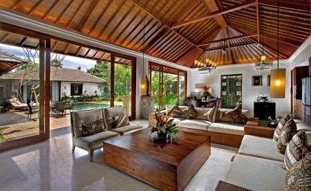 House interior - interior, house, garden, pool