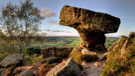 marvelous table rock in n. yorkshire england hdr - rocks, valley, table, tree, fields, hdr