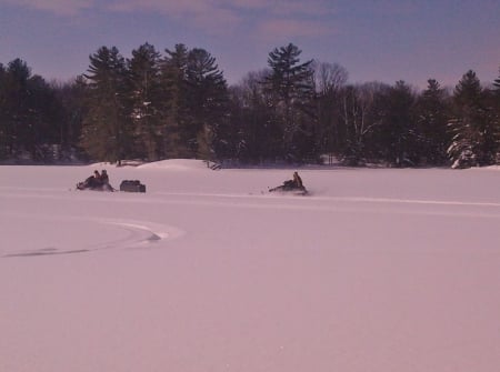 ~~; me and you and a dog named Boo ;~~ - winter, lake, winter fun, sleds