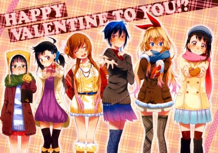 Happy Valentine To You!! - anime, tsugumi seishirou, people, tachibana marika, onodera haru, kirisaki chitoge, group, miyamoto ruri, valentine, friends, onodera kosaki