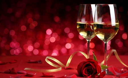 * Valentine\'s evening * - love, abstract, glass, champagne, valentine, rose, flower, red rose