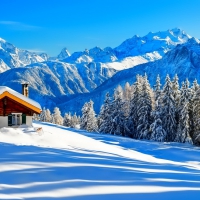 beautiful mountain cabin in winter