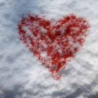 Heart on the snow on Valentine's Day