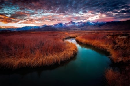 Landscape - sky, landscape, water, mountains, sunset, nature, clouds, splendor, sunrise