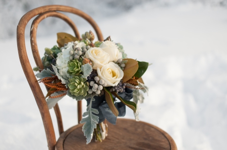 With Love - roses, bouquet, for you, rose, with love, white roses, nature, chair, flowers