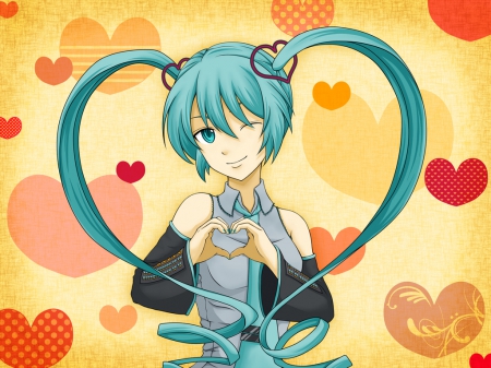 valentine's day - pretty, vocaloid, heart, love, hands, miku, valentine, day, Hatsune, hearts