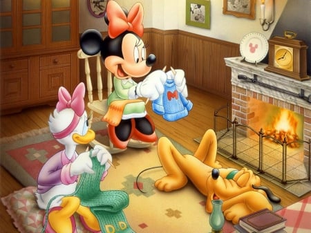 Minnie Mouse - toon, duck, minnie, room, fireplace, daisy duck, pluto, dog, disney, mouse, minnie mouse