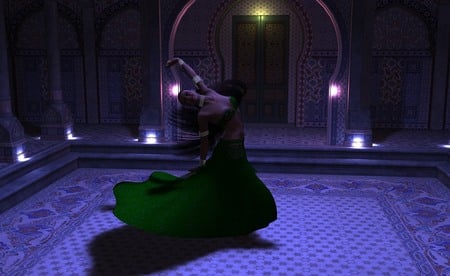 The Belly Dancer - rug, woman, lights, hall, dancing