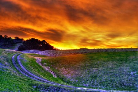 Untouched Landscape - skies, sunset, nature, field, orange sky