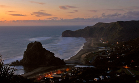 Piha Beach Sunset - New Zealand - beach, ocean, coastline, sunset, coast