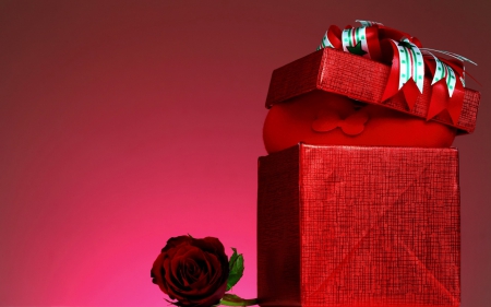 Happy Valentine's Day! - gift, day, heart, valentine, rose, box, bow, pink, red, ribbon, flower