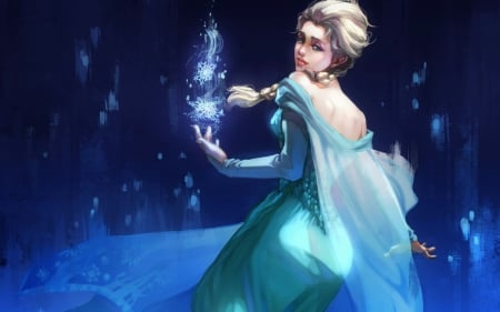 Elsa - woman, girl, snow queen, winter, fantasy, art, elsa, blue, parkyr, frozen, blonde