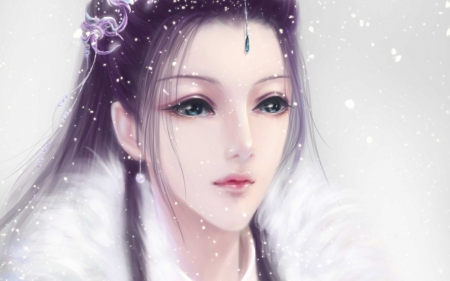 Snow Queen - winter, girl, beauty, pink, snow queen, fantasy, white, purple, woman, princess, face, asian