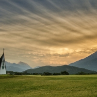 beautiful rural church at dawn