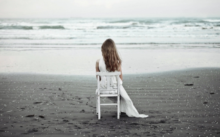 Just Beautiful - beach, beautiful, photography, girl, sea, beauty, sand, chair, woman