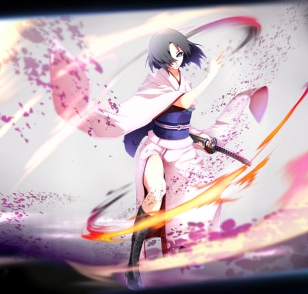 Ryougi Shiki - girl, movie, kyou, fight, shiki, katana, anime, kimono, kara