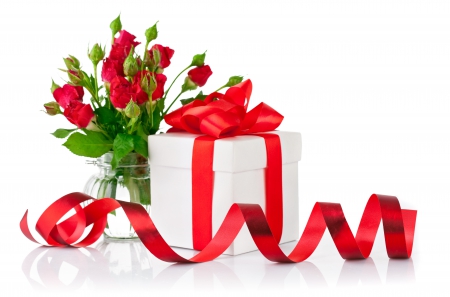 With Love - roses, gift, for you, rose, with love, nature, bow, valentines day, flowers, ribbon, red roses