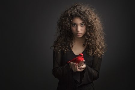 *** Girl with red bird *** - bird, girl, animal, animals