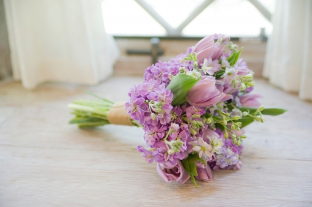 Spring Bouquet - beautiful, window, photography, wedding, spring, lovely, flower, bouquet, tulip, flowers, purple