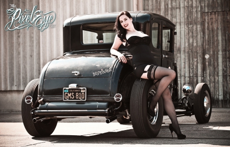 Pin-Up-&-Hot-Rod - classic, black, model, babe