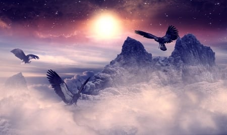 High among the clouds - eagles, image, color, mountains, wallpaper, new, expression