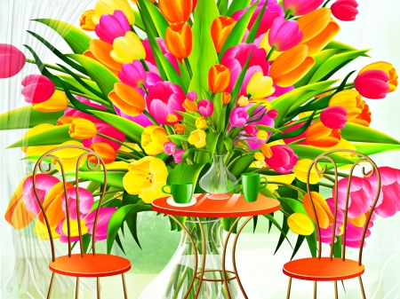 Spring - tulips, colors, coffee, spring