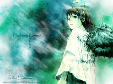 Into The Unknown - short hair, anime, halo, wings, angel, brown hair, Rakka, Haibane Renmei