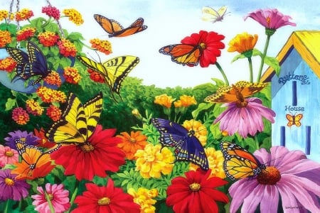 ★Garden of Butterflies★ - insects, attractions in dreams, butterflies, creative pre-made, paintings, spring, drawings, flowers, butterfly designs, butterflyhouses, seasons, love four seasons, gardening, animals