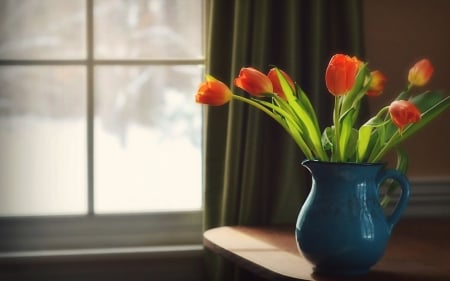 Still life - home style, window, beautiful, tulips, flowers, still life, vase