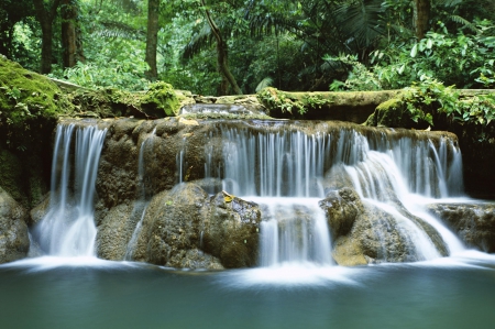 Waterfall in Thailand - lake, falls, trees, water, waterfall, limbs, nature, white, thailand, rock, gray