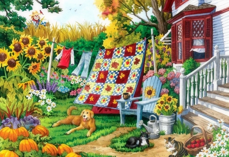 â˜…Country Autumnâ˜… - attractions in dreams, country autumn, autumn, sunflowers, animals, gardening, creative pre-made, fall, cats, seasons, dogs, paintings, butterfly designs, flowers, drawings, outdoor