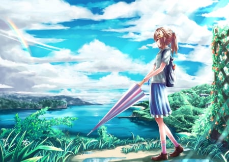 Nᴇᴡ Bᴇɢɪɴɴɪɴɢ - Cute, Sweet, Lovely, Anime, Splendid, School, Amazing, Spectacular, Blue sky, Beautiful, Umbrella, Girl, Bonde, Wonderful, School Uniform, Adorable, Clear Sunny Sky