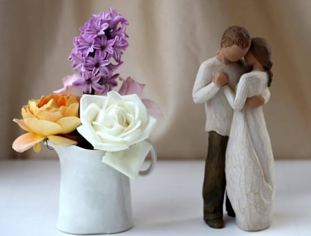 Loâ™¥e You - flowers, valentines day, vase, love, still life, valentines, ststue, roses, valentine, pitcher, hug