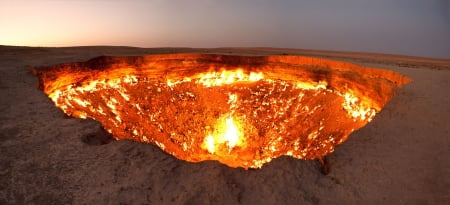 The Door To Hell, Turkmenistan - Derweze, burning, desert, fire, gas field, flamed, natural