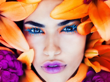 Artistic woman - face, style, petals, model, woman