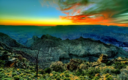 SUNSET - sunset, nature, rock, mountains, sky