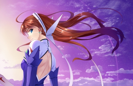 And what you think about it? - lights, cute, beautiful, game, anime girl, fantasy, magic, sunset, pretty, cool, beauty, awesome, sweet, brown hair, anime, dress, sky, long hair, nice, clouds, sexy, smile, female, blue eyes