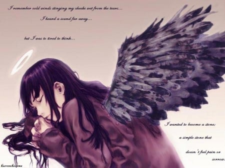 Reki's Dream - Reki, anime, halo, black hair, angel, long hair, black wings, Haibane Renmei