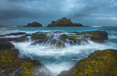 Cloudy Day At The Coast - ocean, california, clouds, rocks, big sur