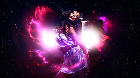 Valentine Dancer - abstract, heart, people, dancer, girl, beauty, stars, space, SkyPhoenixX1, picture, lights, valentine, woman, wallpaper