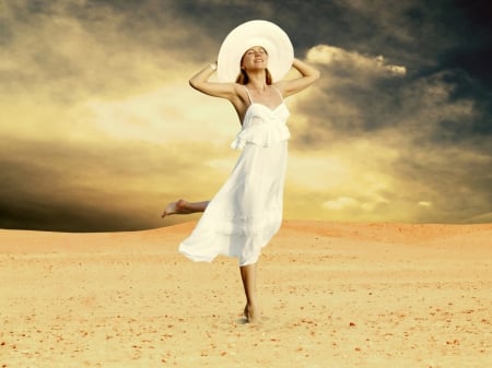 New day - clouds, sands, woman, sky