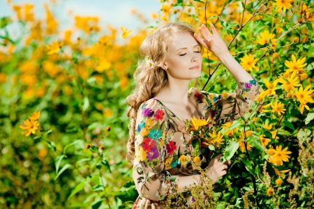 Women - flowers, girl, model, Women