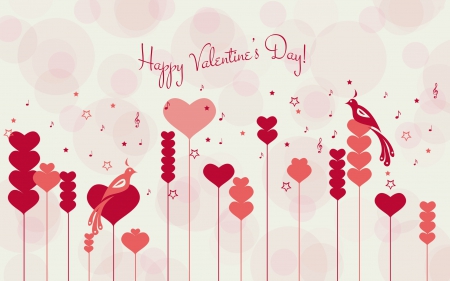 Valentine's Day - birds, circles, music notes, Happy Valentines Day, Valentines Day, Valentine, dots, Valentines, notes, hearts